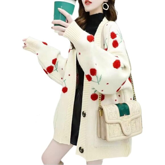Sweaters - Women’s Fuzzy Knitted Cardigan Long Sleeve Button Up Kawaii Top